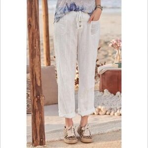 Sundance White Eyelet Pants Trousers, button front tie waist women’s size medium